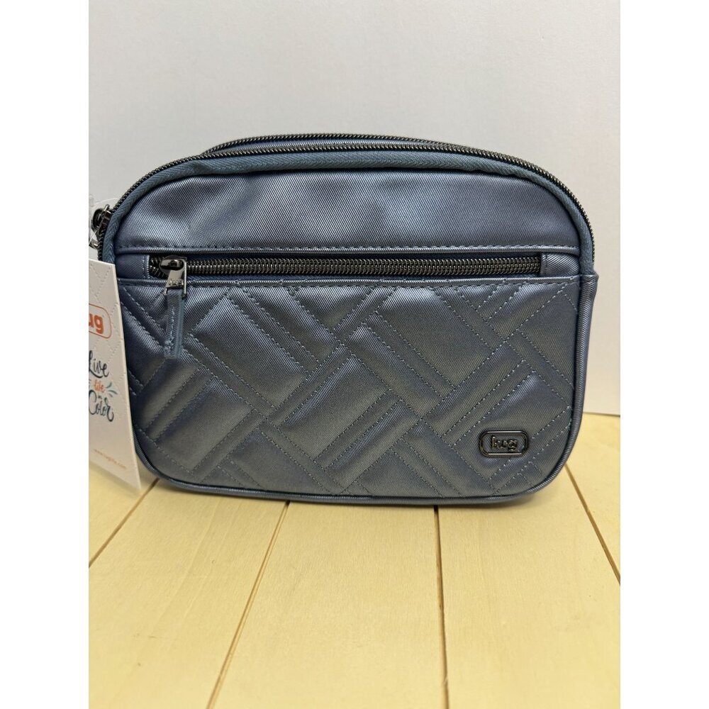 LUG Super Coupe 2 Satin Luxe Convertible Crossbody Bag NWT Metallic Blue Moon